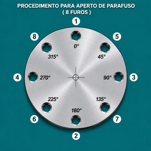 Procedimento para aperto de parafuso em flange de 8 furos